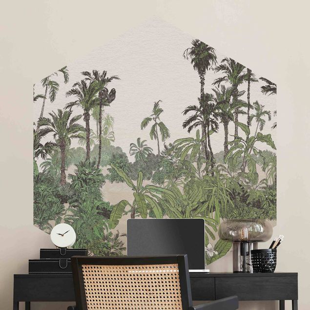 Wanddeko Schlafzimmer Tropische Zeichnung - Dschungel mit Aquarell
