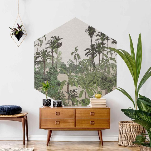 Wanddeko Flur Tropische Zeichnung - Dschungel mit Aquarell