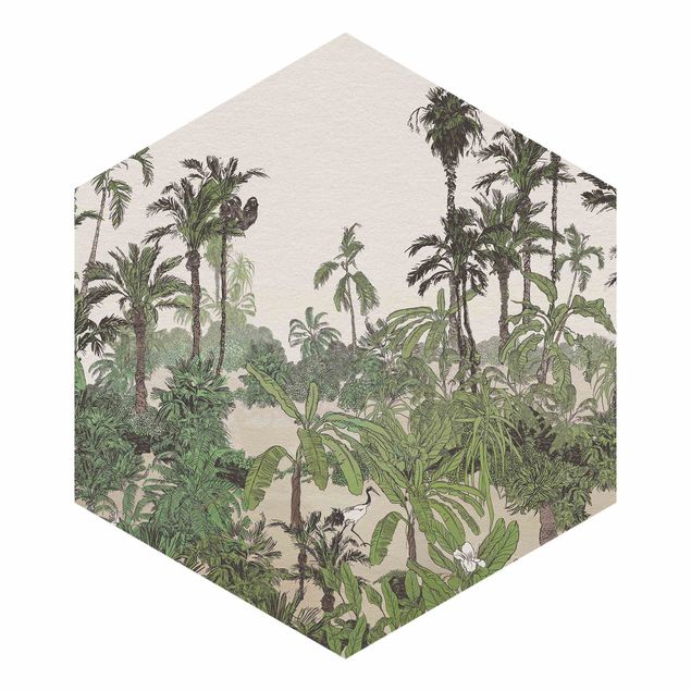 Wanddeko Büro Tropische Zeichnung - Dschungel mit Aquarell