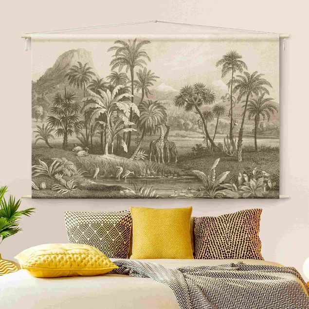 Wanddeko Schlafzimmer Tropischer Kupferstich mit Giraffen in Braun