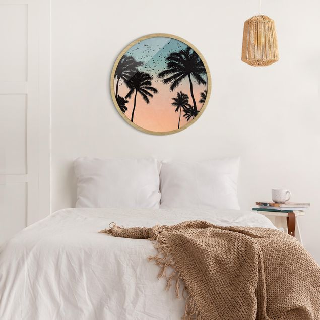 Wanddeko Schlafzimmer Tropischer Sonnenaufgang in Blau Rosa