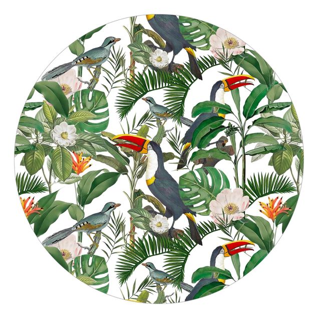 Wanddeko Flur Tropischer Tukan mit Monstera und Palmenblättern