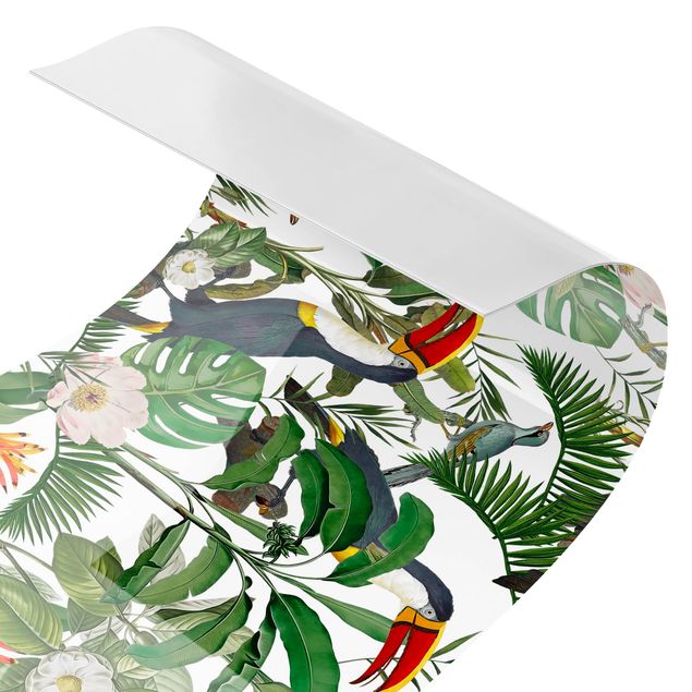 Küchenrückwand Folie Blumen Tropischer Tukan mit Monstera und Palmenblättern