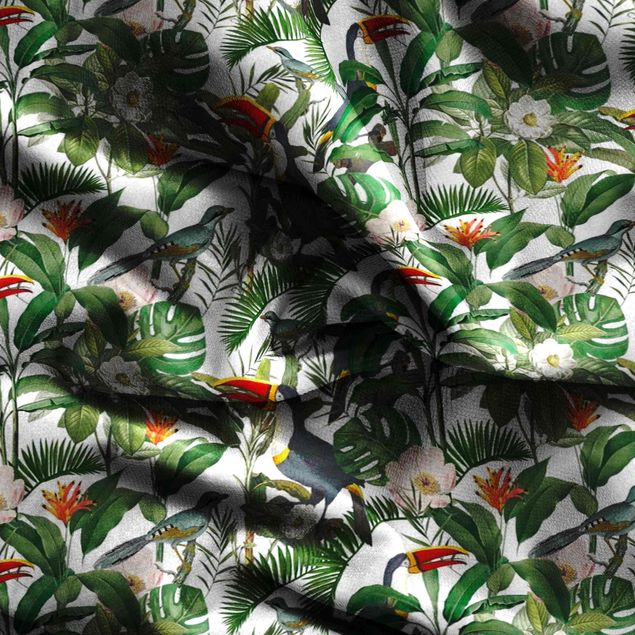 Wanddeko Schlafzimmer Tropischer Tukan mit Monstera und Palmenblättern