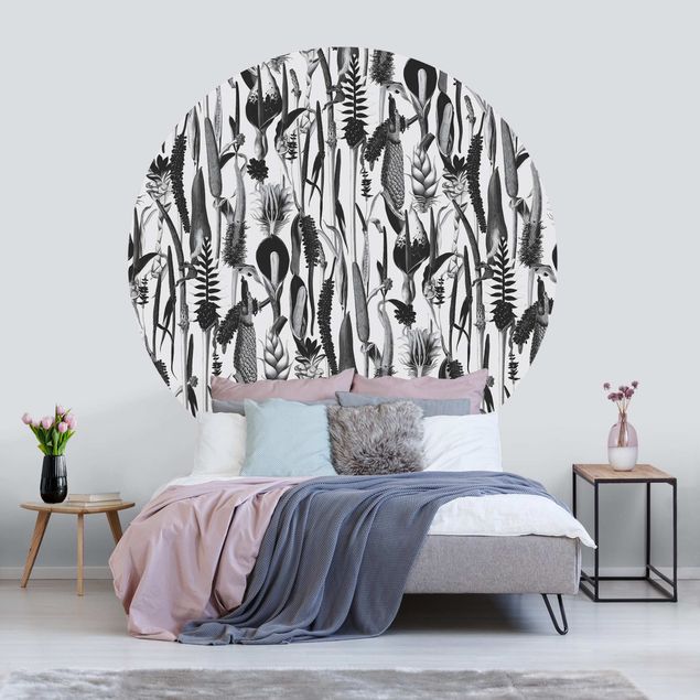 Wanddeko Schlafzimmer Tropisches Luxus Muster Schwarz-Weiß