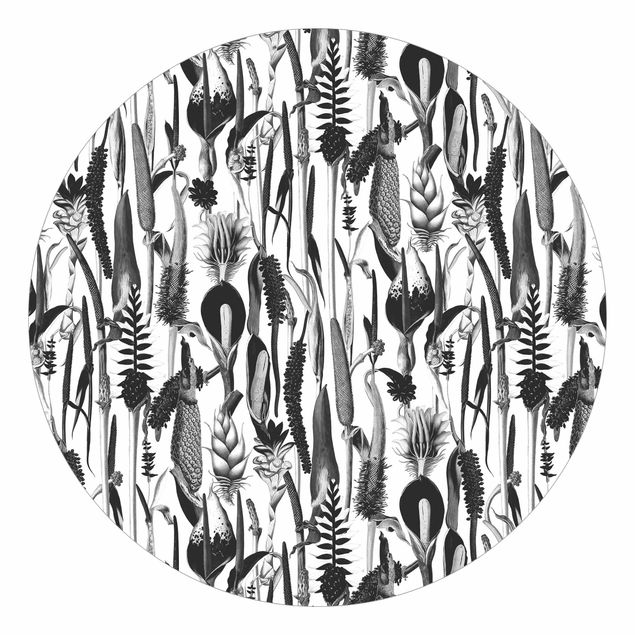 Wanddeko Esszimmer Tropisches Luxus Muster Schwarz-Weiß