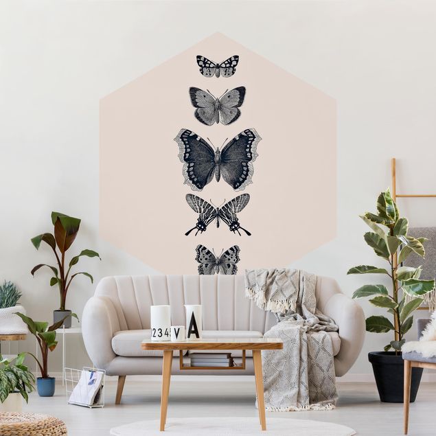 Wanddeko Schlafzimmer Tusche Schmetterlinge auf Beige