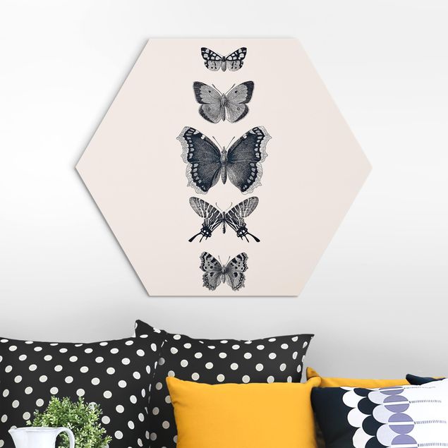 Wanddeko Schlafzimmer Tusche Schmetterlinge auf Beige