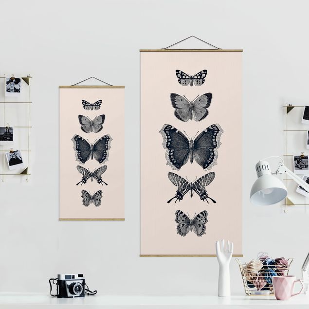 Wanddeko Büro Tusche Schmetterlinge auf Beige