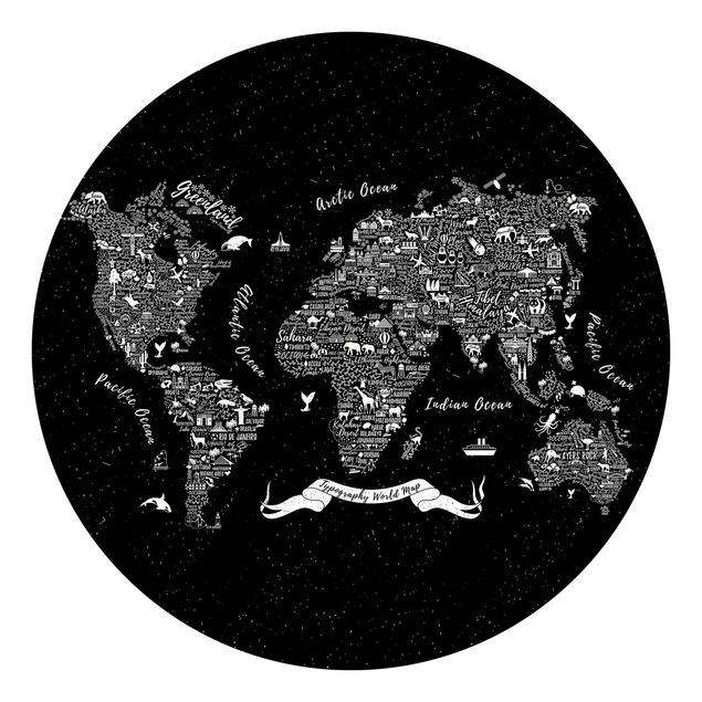 Wanddeko Jungenzimmer Typografie Weltkarte schwarz