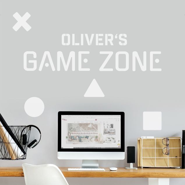 Wanddeko Schlafzimmer Typographie Game Zone mit Wunschnamen