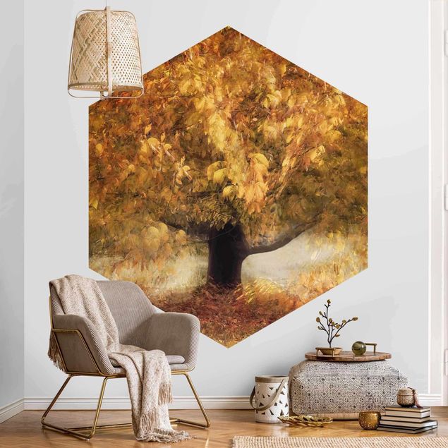 Wanddeko Esszimmer Verträumter Baum im Herbst