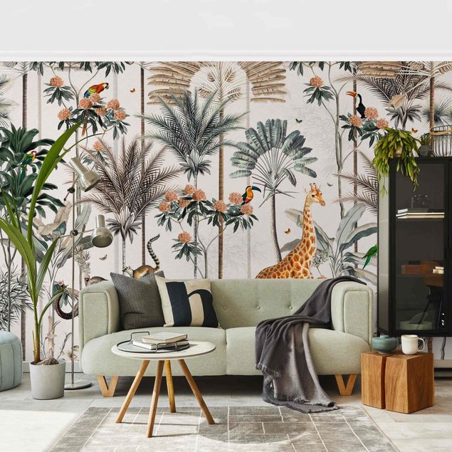 Wanddeko Wohnzimmer Vintage blühender Dschungel