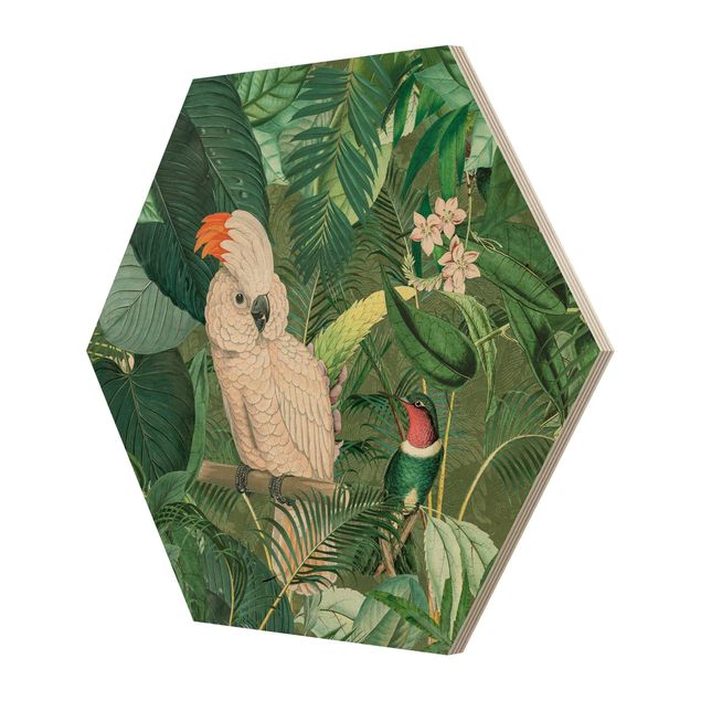 Deko Pflanzen Vintage Collage - Kakadu und Kolibri
