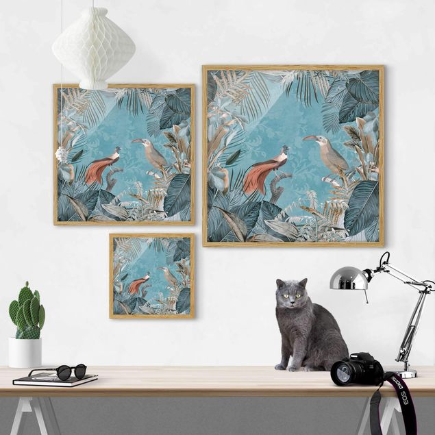 Wanddeko über Sofa Vintage Collage - Paradiesvögel