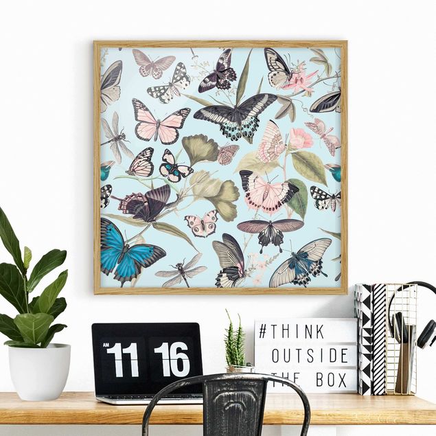 Wanddeko bunt Vintage Collage - Schmetterlinge und Libellen