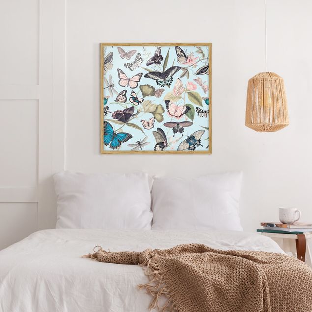 Wanddeko Wohnzimmer Vintage Collage - Schmetterlinge und Libellen