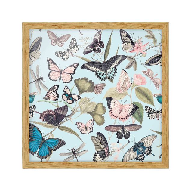 Wanddeko Büro Vintage Collage - Schmetterlinge und Libellen