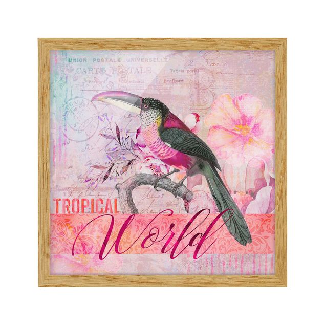 Wanddeko pink Vintage Collage - Tropical World Tukan