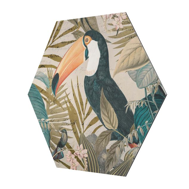 Wanddeko draußen Vintage Collage - Tukan im Dschungel