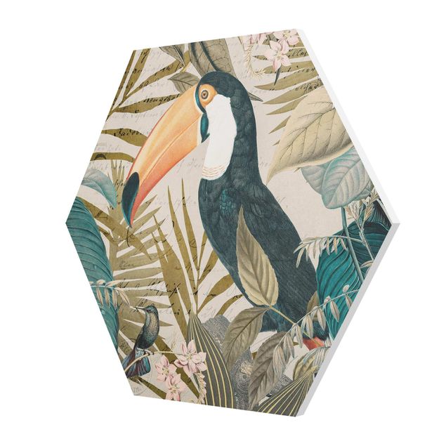 Wanddeko draußen Vintage Collage - Tukan im Dschungel