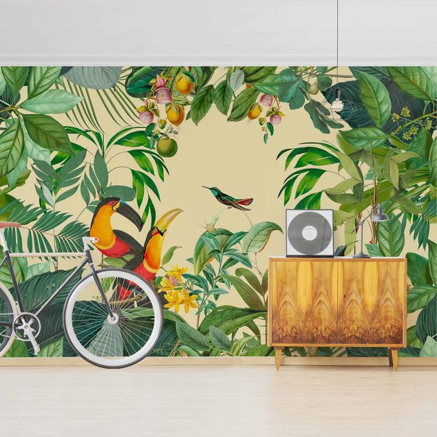 Wanddeko Schlafzimmer Vintage Collage - Vögel im Dschungel