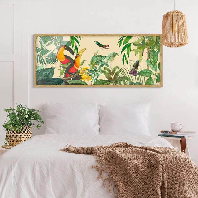 Wanddeko Wohnzimmer Vintage Collage - Vögel im Dschungel