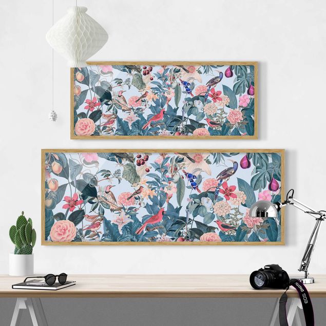 Wanddeko über Sofa Vintage Collage - Vogelgarten