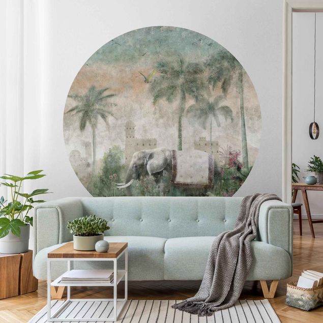 Wanddeko Schlafzimmer Vintage Dschungel Szene mit Elefant
