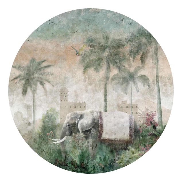 Wanddeko Büro Vintage Dschungel Szene mit Elefant