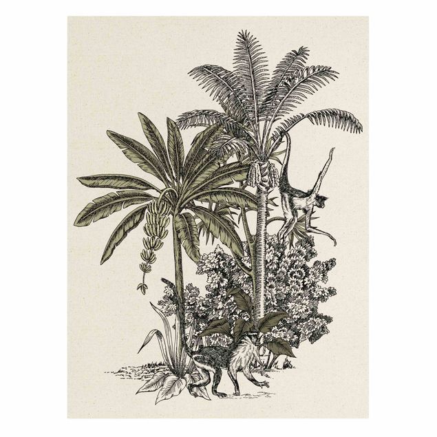 Wanddeko Flur Vintage Illustration - Affen und Palmen