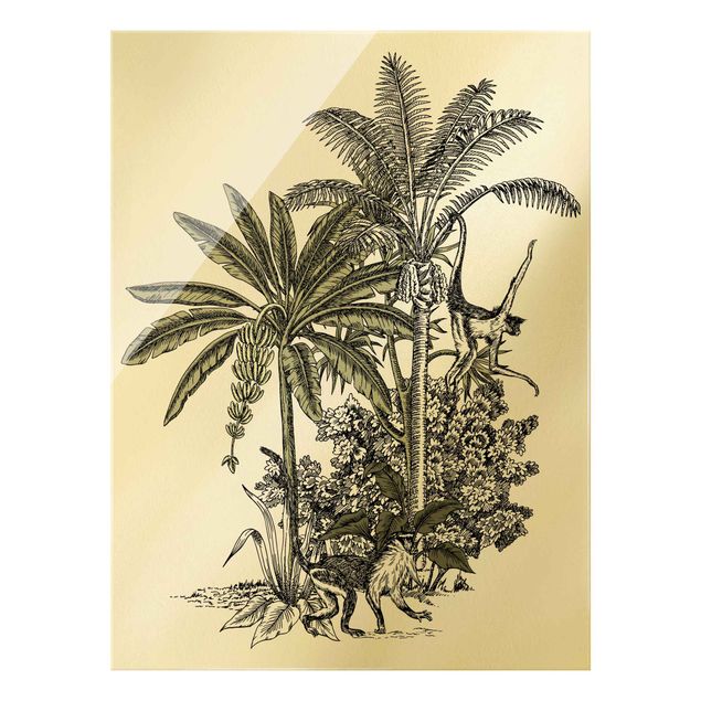 Wanddeko Büro Vintage Illustration - Affen und Palmen