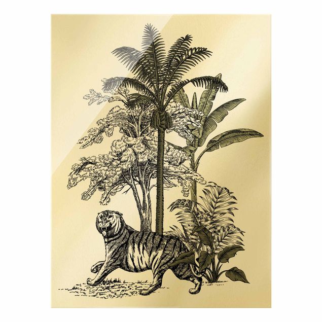 Wanddeko Pflanzen Vintage Illustration - Stolzer Tiger
