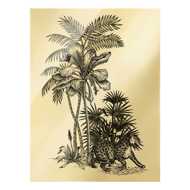 Wohndeko Pflanzen Vintage Illustration - Tiger und Palmen