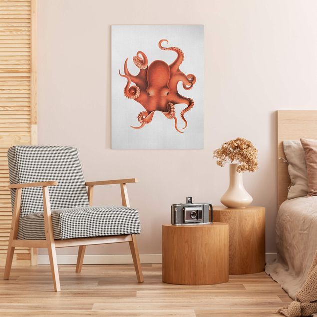 Wandbilder Fische Vintage Illustration Roter Oktopus