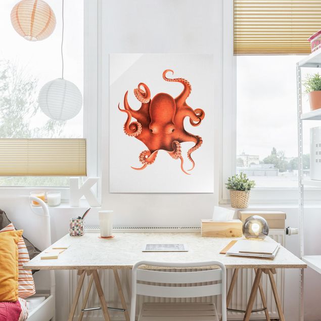 Wanddeko Flur Vintage Illustration Roter Oktopus