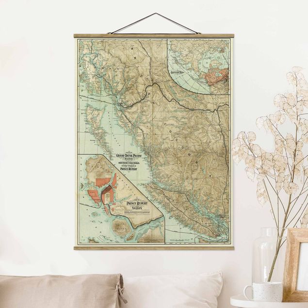 Wanddeko bunt Vintage Karte British Columbia