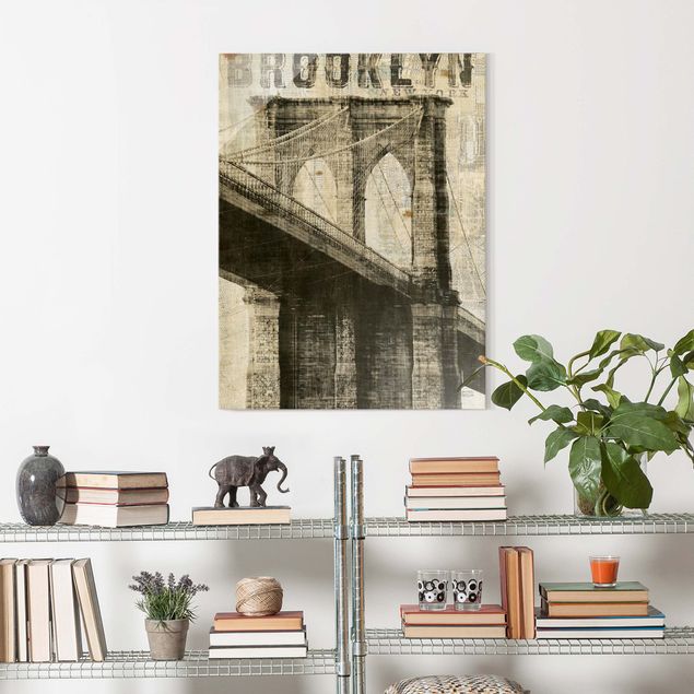 Glasbild New York Vintage NY Brooklyn Bridge