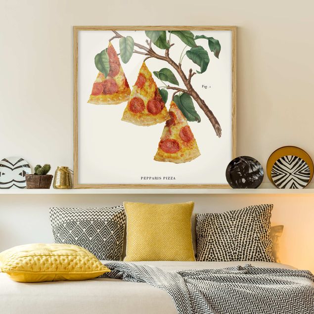 Vintage Pflanze - Pizza Bild mit Rahmen | Rahmenfarbe wählbar | WALLART | Bilder