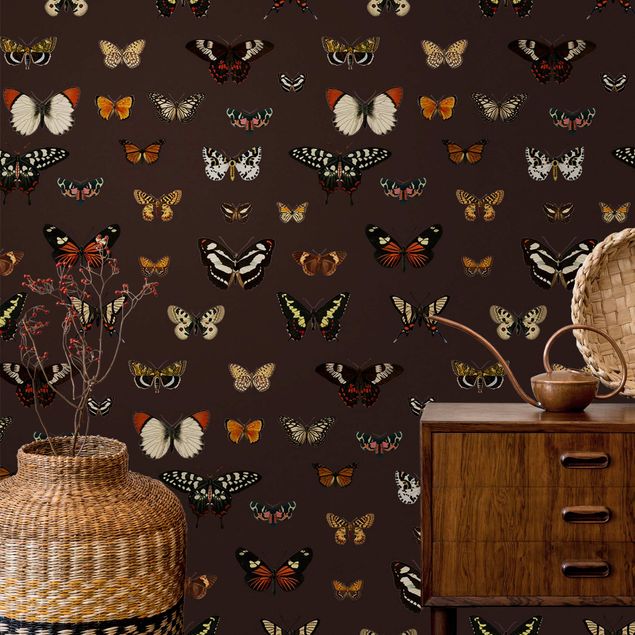 Wanddeko Wohnzimmer Vintage Schmetterlinge auf Bordeaux