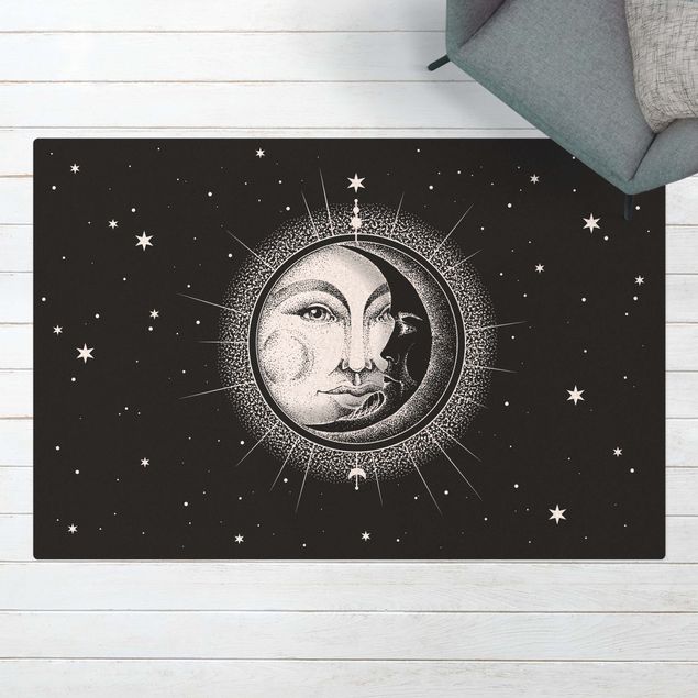 Wanddeko Flur Vintage Sonne und Mond Illustration