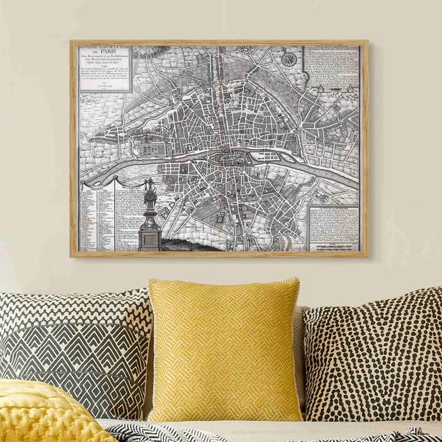 Wanddeko Wohnzimmer Vintage Stadtplan Paris um 1600