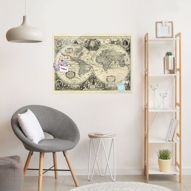 Wanddeko beige Vintage Weltkarte Antike Illustration