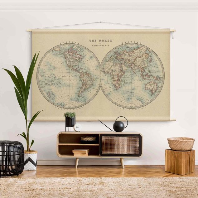 Wanddeko Wohnzimmer Vintage Weltkarte Die zwei Hemispheren
