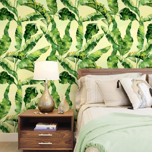 Wanddeko Wohnzimmer Bananenblätter Aquarell