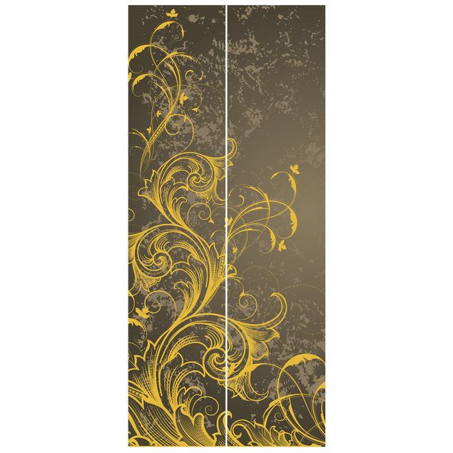 Wanddeko Esszimmer Schnörkel in Gold und Silber