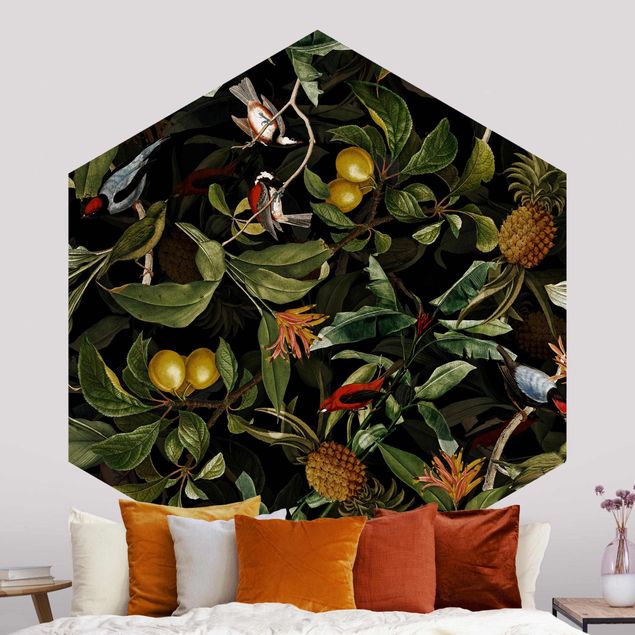 Wanddeko Schlafzimmer Vögel mit Ananas Grün
