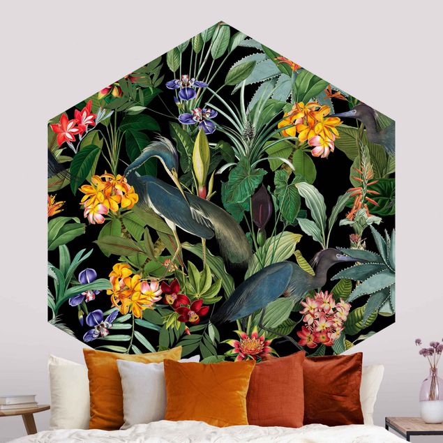 Wanddeko Schlafzimmer Vögel mit Tropischen Blumen