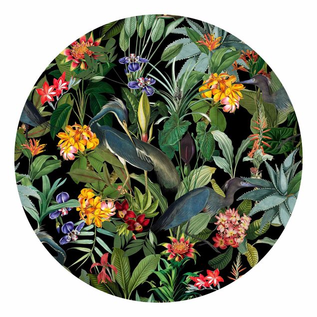 Wanddeko Flur Vögel mit Tropischen Blumen