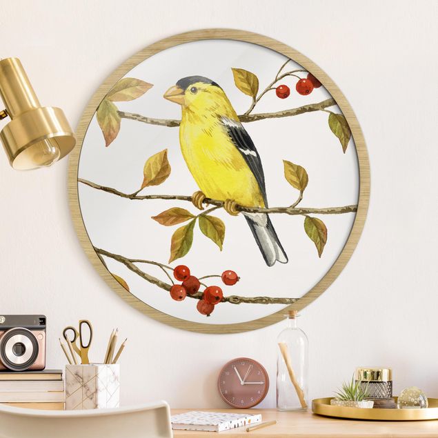 Wanddeko Wohnzimmer Vögel und Beeren - Goldzeisig